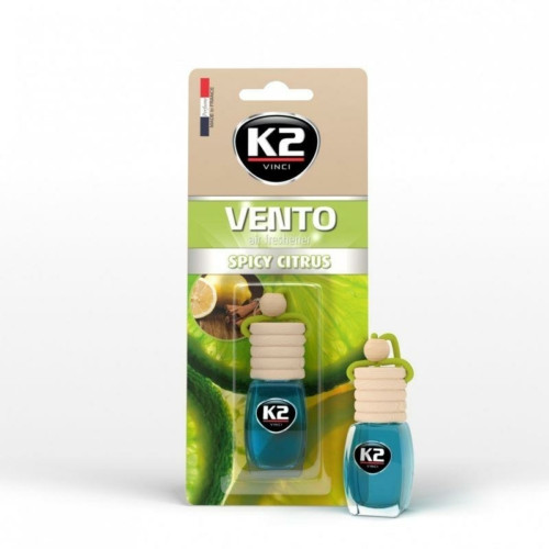 K2AUTO citrus illatú légfrissítő üvegben, 8ml, VENTO SPICY CITRUS