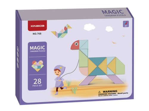 Mágneses tangram 28 db+feladvány kártyák+megfejtések